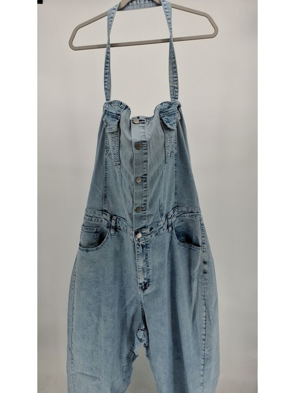 Women's 3X Blue Denim Halter Jumpsuit - Plus Size Fashion